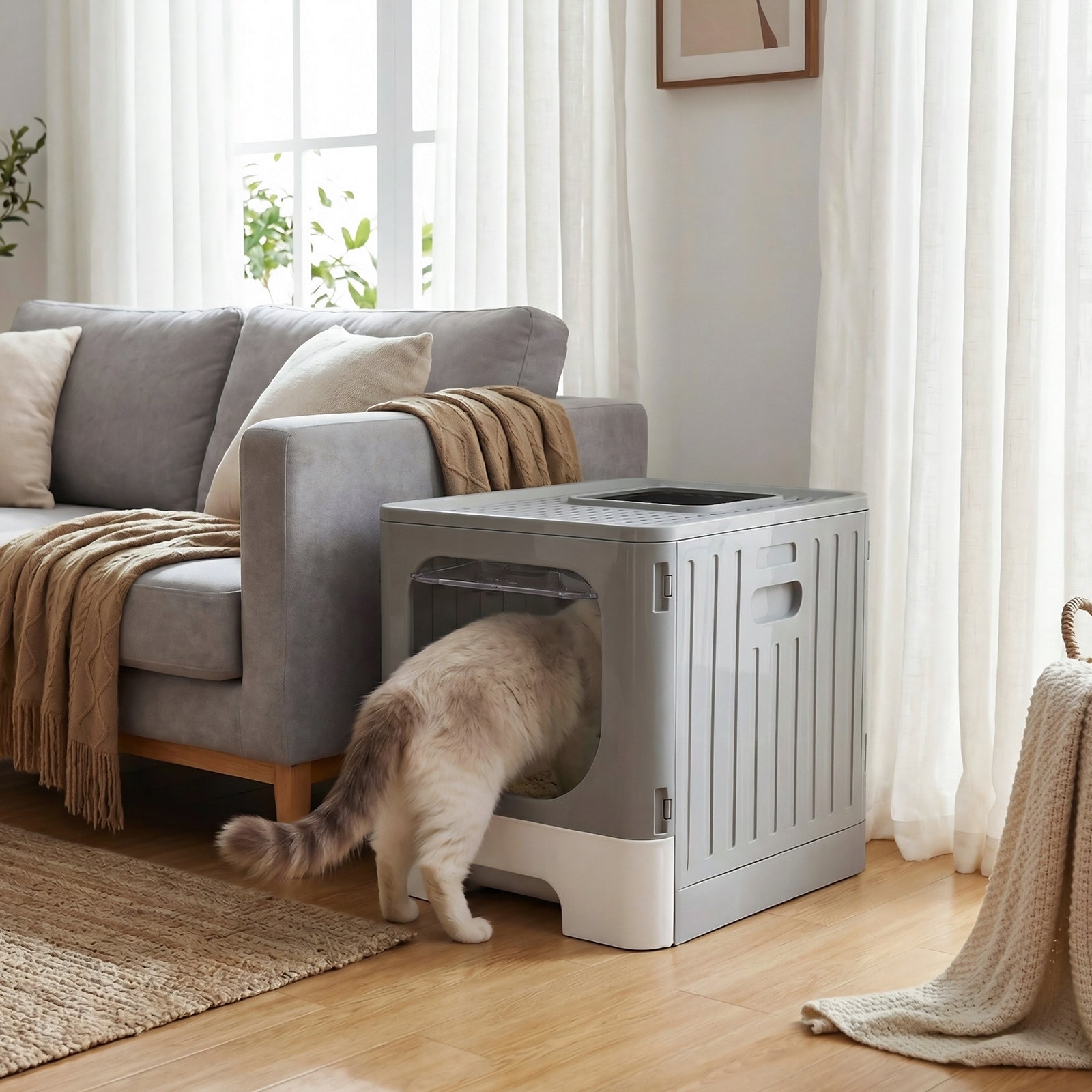 Large cat litter box lockable folding with pull-out drawer and XXL spatula Brand Nobleza
