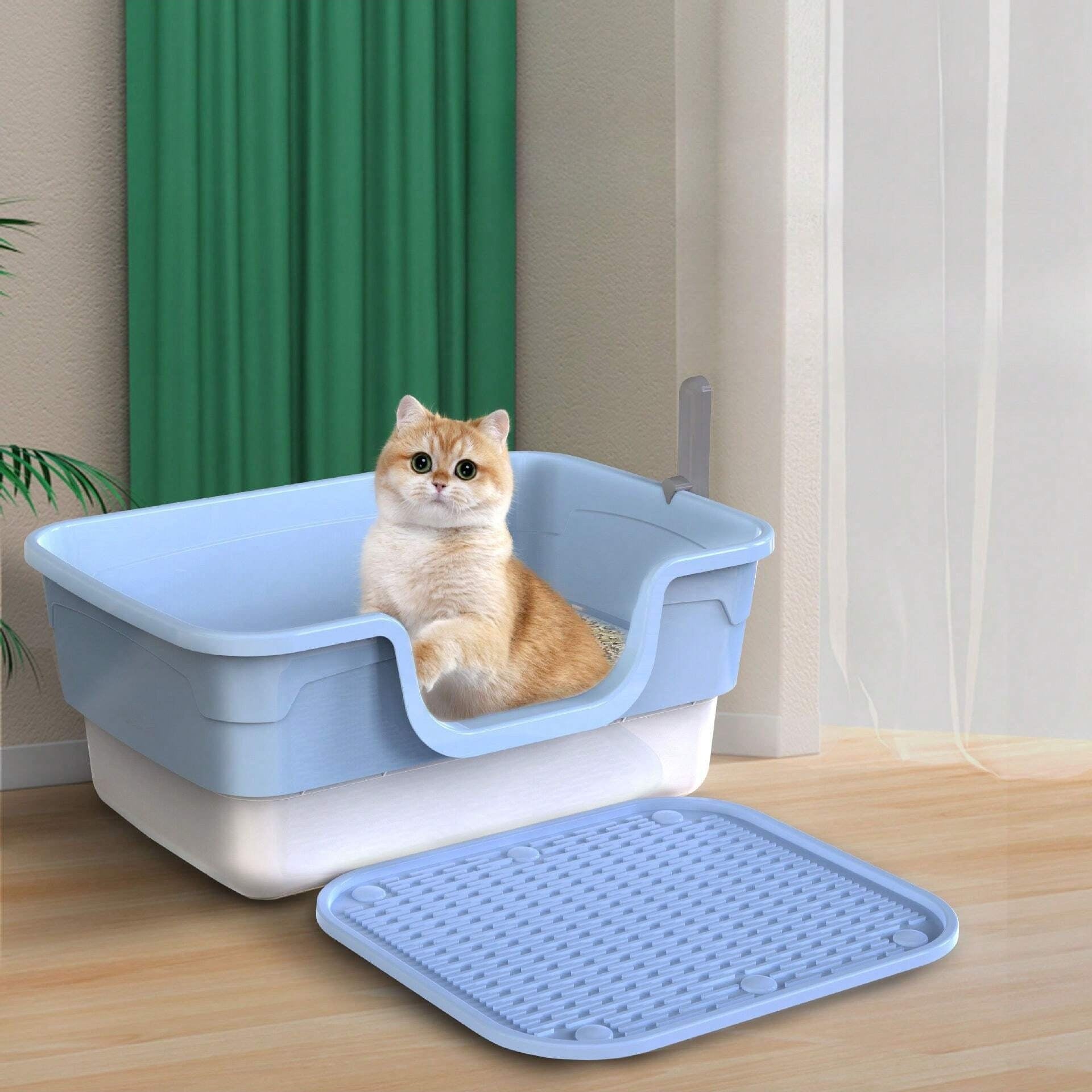 Large cat litter box open 55x39x25cm, with spatula,Deep + Anti-splash Trade name kuweta dla kota kuweta otwarta antyrozsypowa kuweta duża kuweta dla kota kuweta z wysokimi bokami