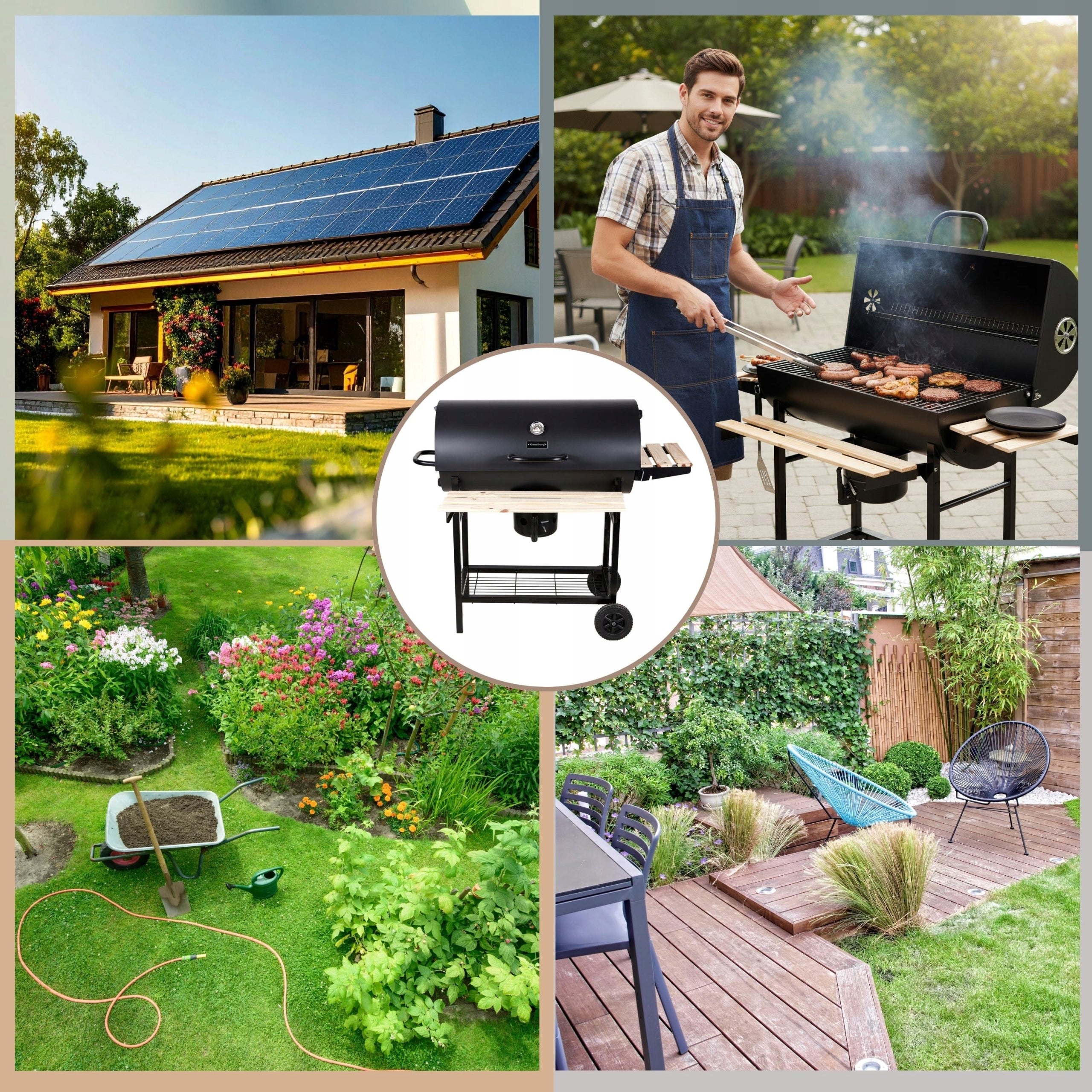 Large charcoal garden grill KLAUSBERG KB-9033 + lid + shelves + Ashtray Grill width 115 cm