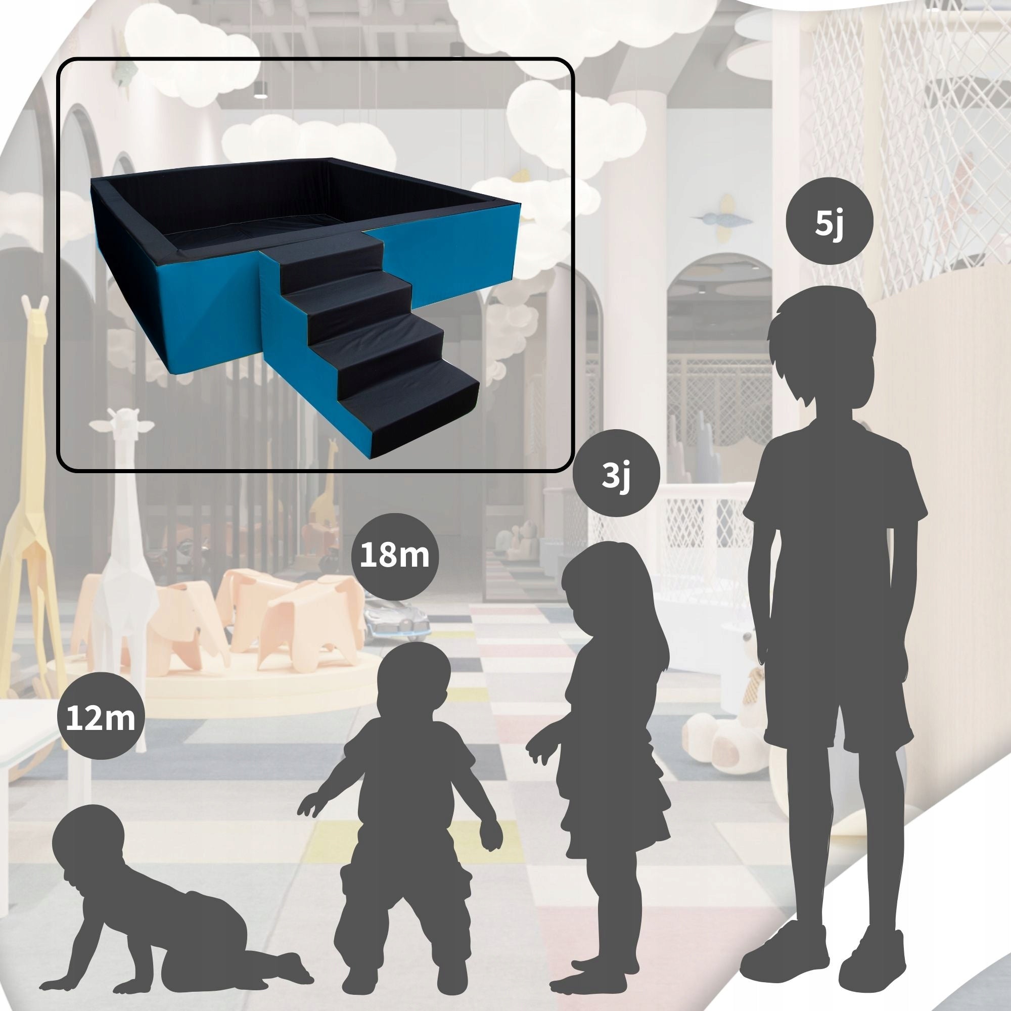 Large children's pool WITH FOAM with stairs kindergarten school 300x300 cm Kid's age 6+ months
