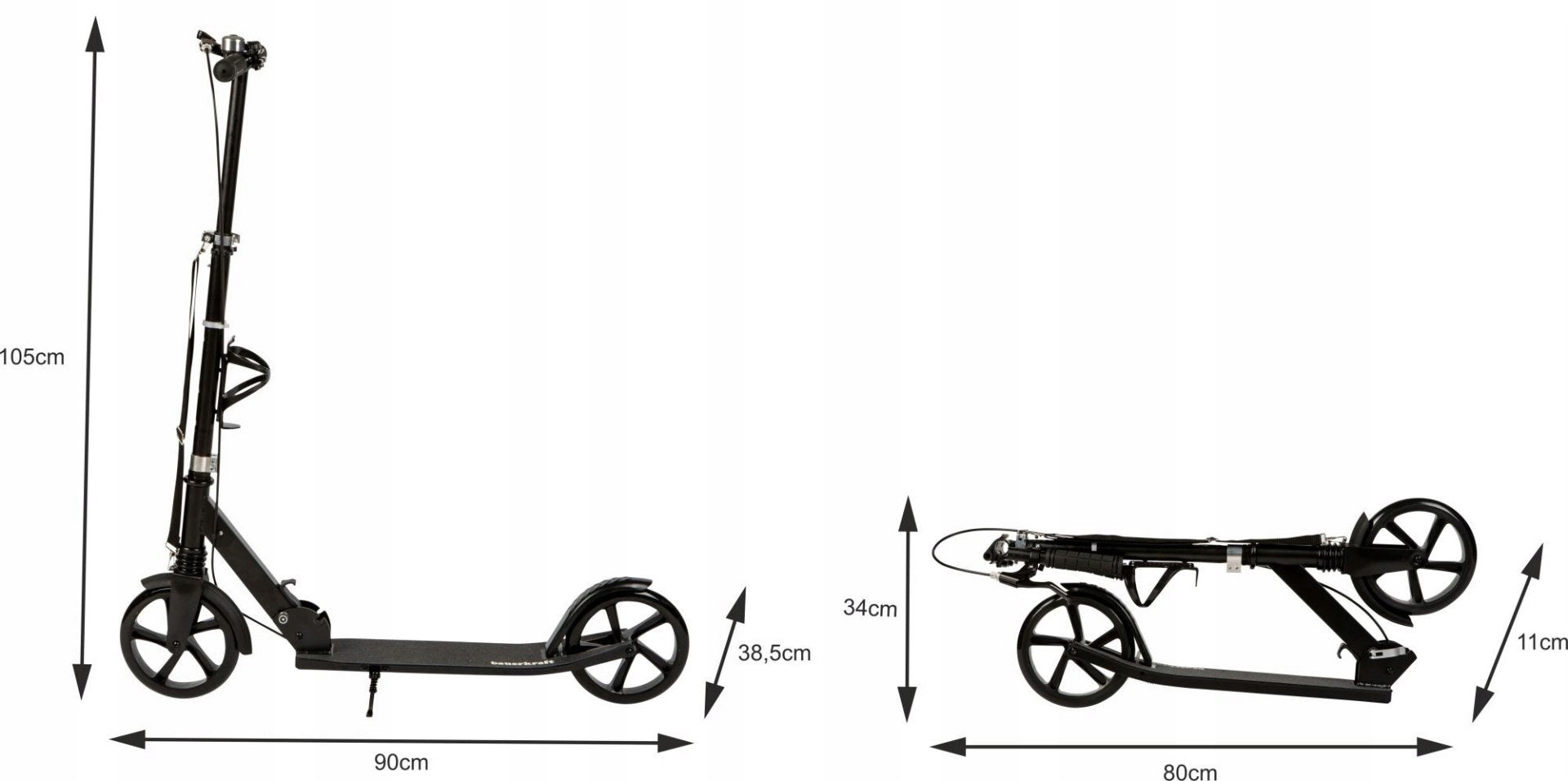 Large folding scooter 95-105cm handbrake Brand Bauerkraft