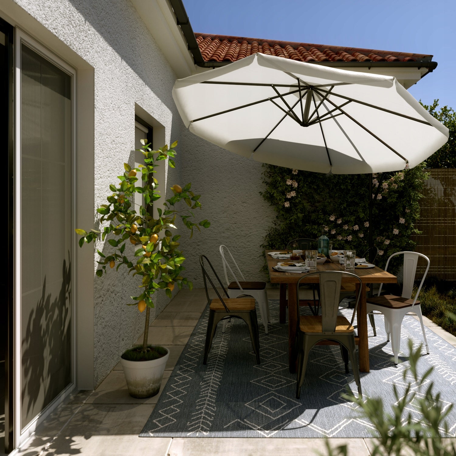 Large garden umbrella 300 cm foldable with boom and ECRU cover Diameter/width 295 cm