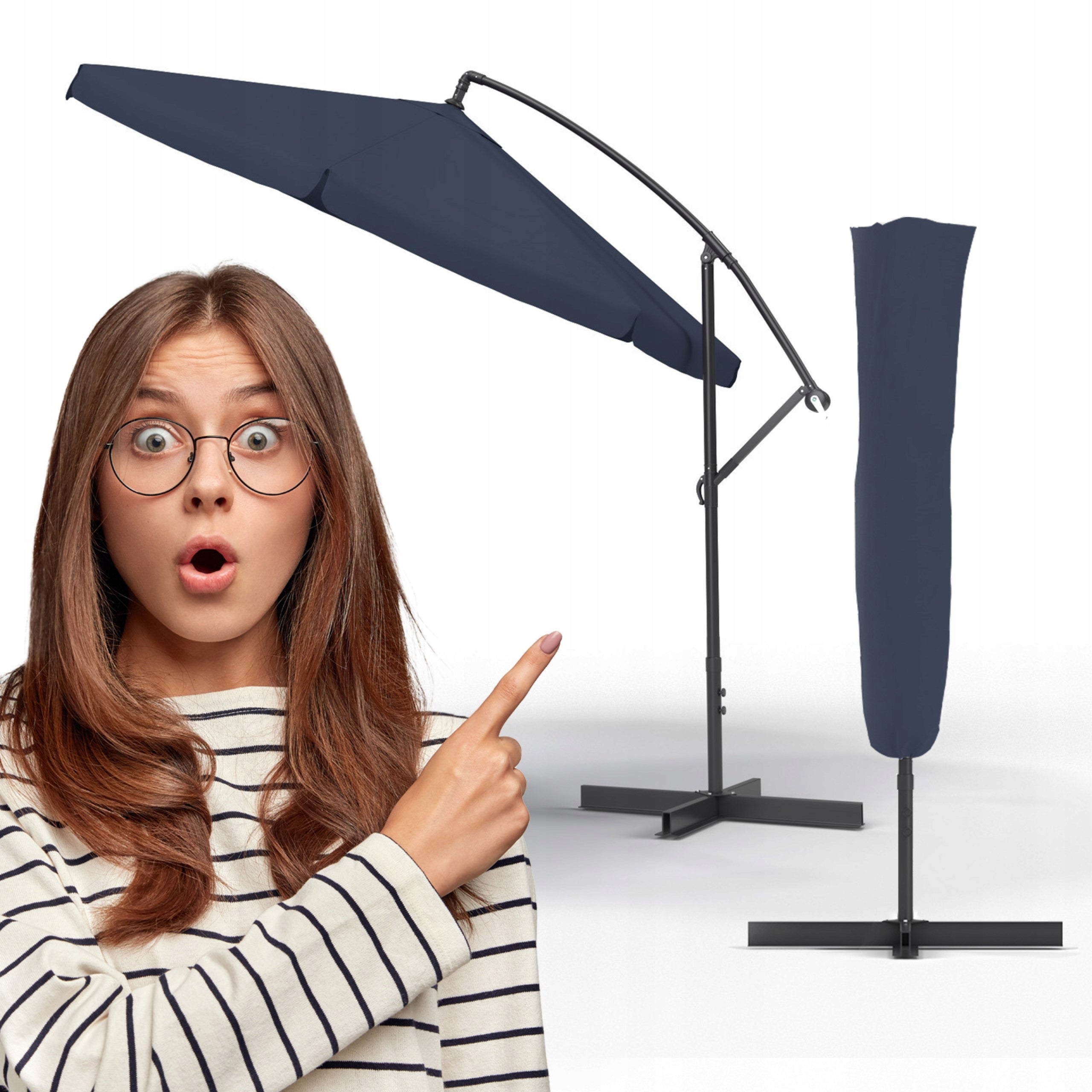 Large garden umbrella 300 cm foldable with boom and cover GRANAT