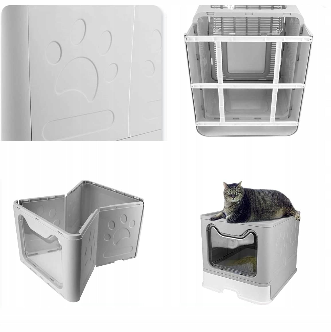 Large indoor cat litter box with drawer + spatula toilet closed F055 Color gray