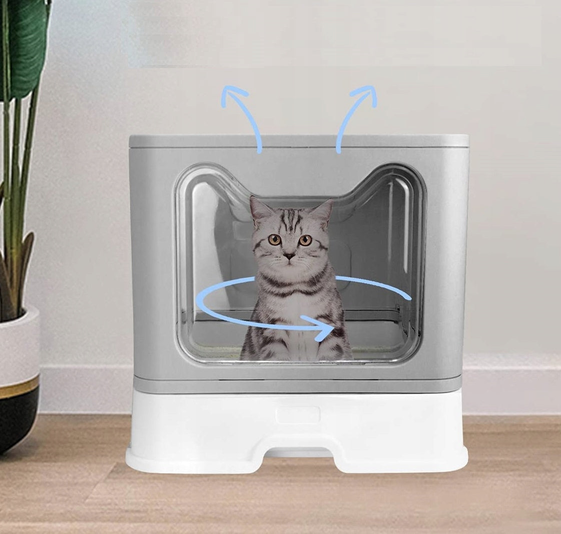 Large indoor cat litter box with drawer + spatula toilet closed F055 Length 51 cm