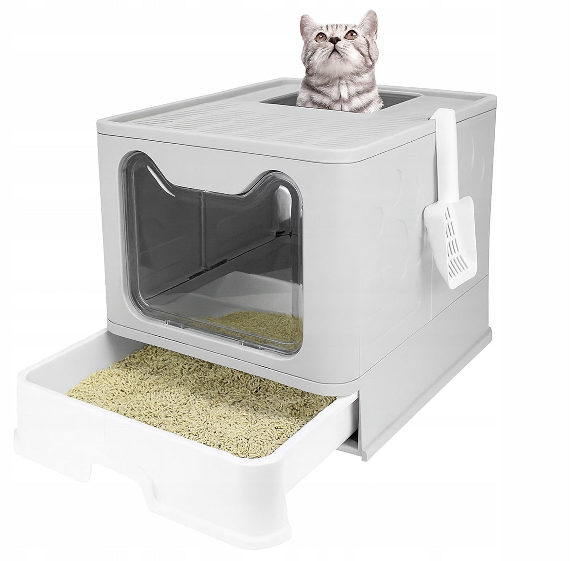 Large indoor cat litter box with drawer + spatula toilet closed F055 Manufacturer code F055