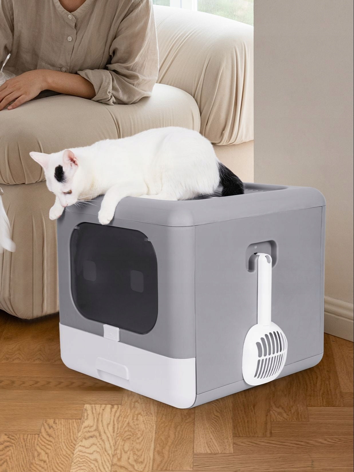 Large litter box closed for cat with drawer + spatula covered filter (F056) Brand K&M