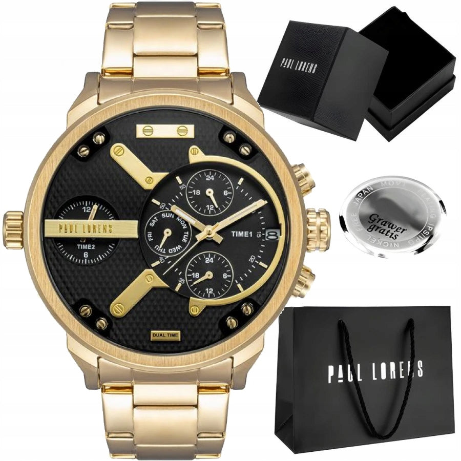 Large men's watch Paul Lorens DIEZELI- steel - multidate daily time