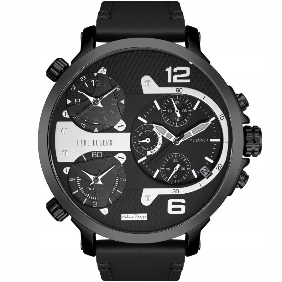 Large men's watch Paul Lorens TEZERT multidate + time zones ENGRAVING Brand Paul Lorens