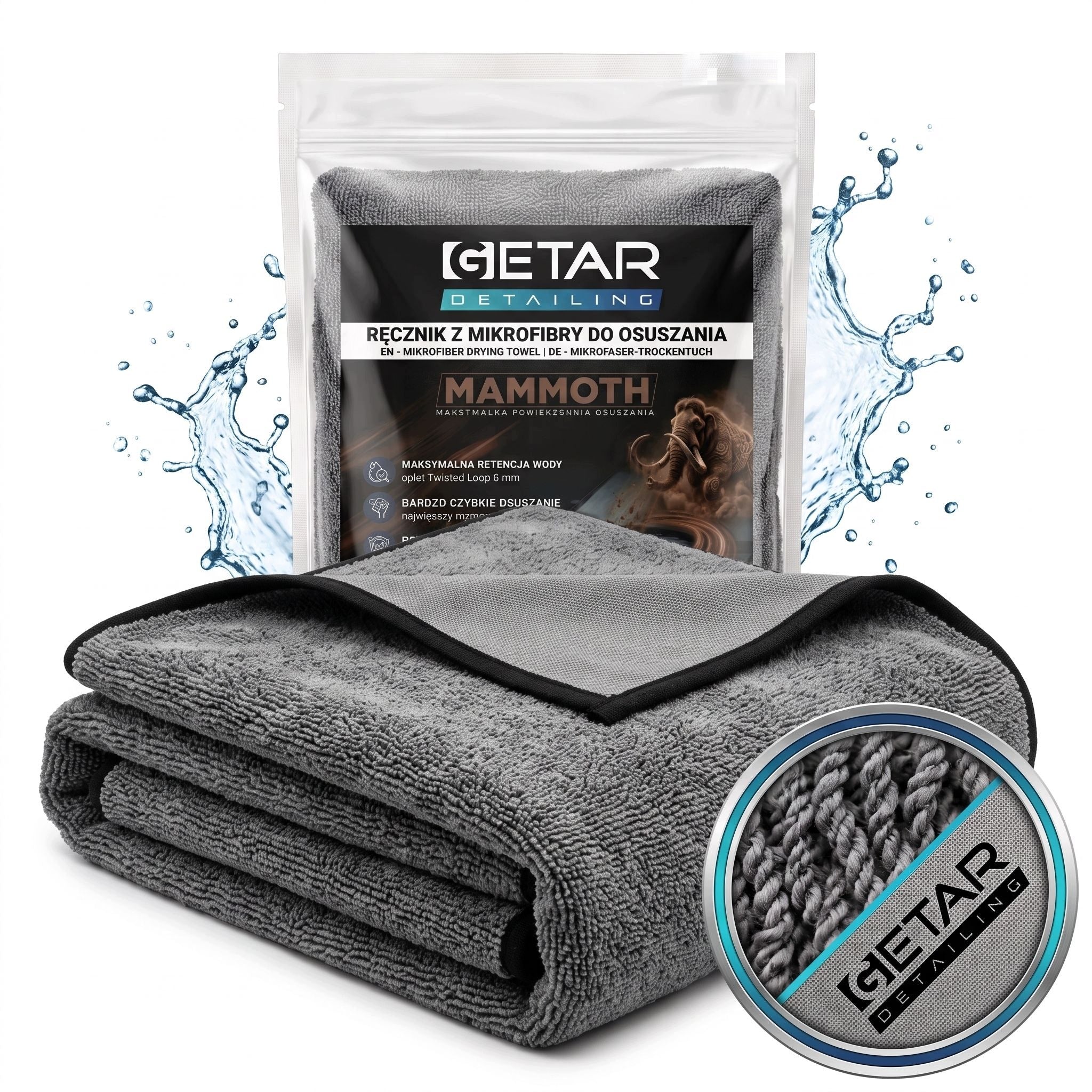 Large microfiber XXL towel for drying car paint 90x120cm 800g MAMMOTH
