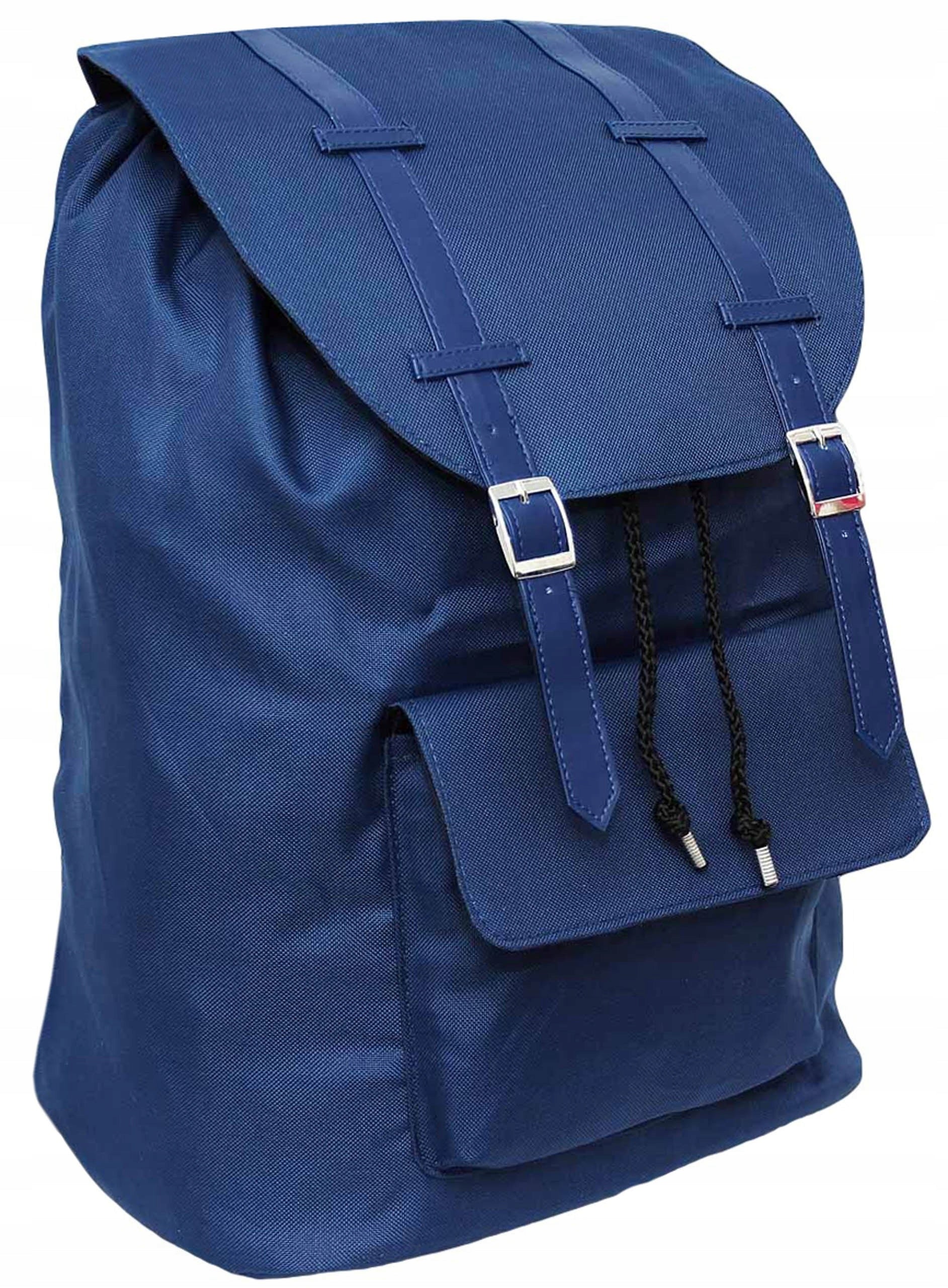 Large navy blue A4 backpack with flap tied pockets