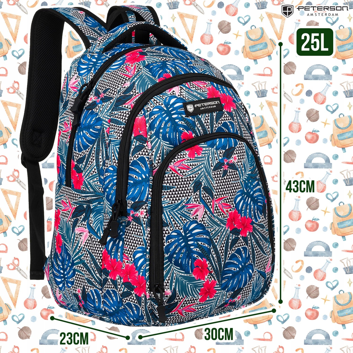 Large school backpack A4 sports for girls women USB port PETERSON Brand Peterson