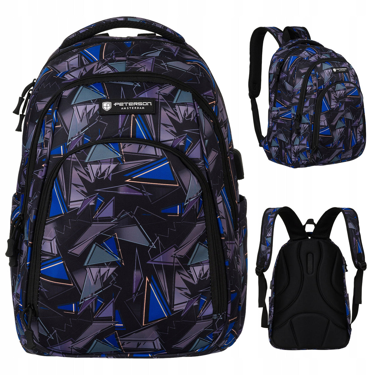 Large school backpack sports youth roomy two-chamber USB Peterson