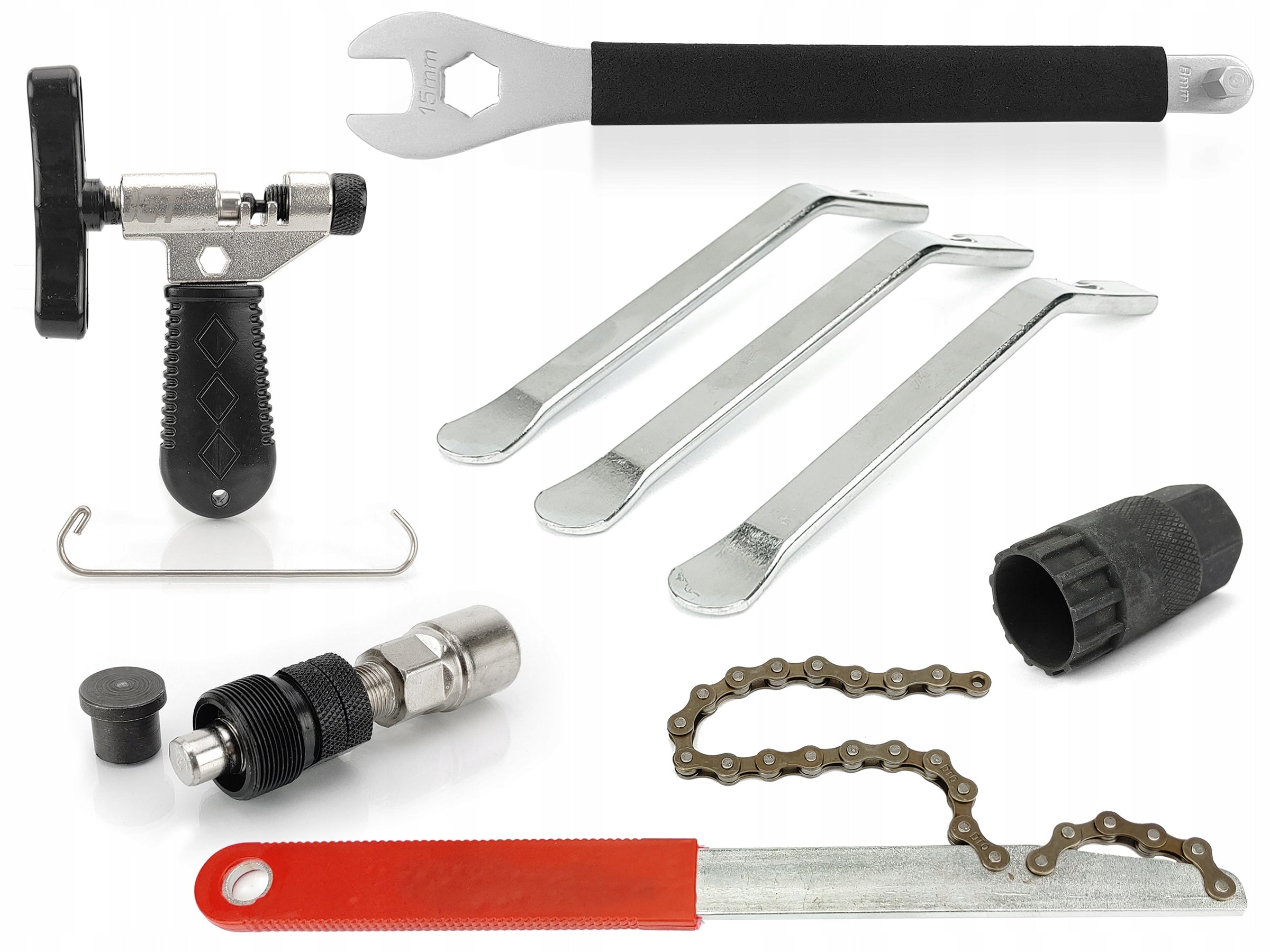 Large set of bicycle tools for cranks, pedals, cassette, chain, tires Brand JET