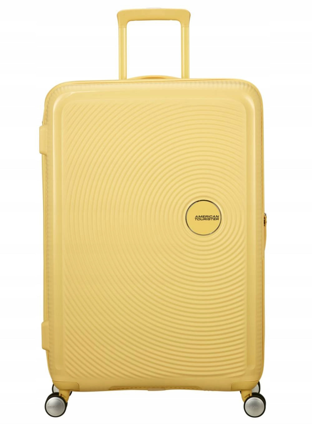 Large suitcase American Tourister Soundbox EXP - pastel yellow Height 77 cm