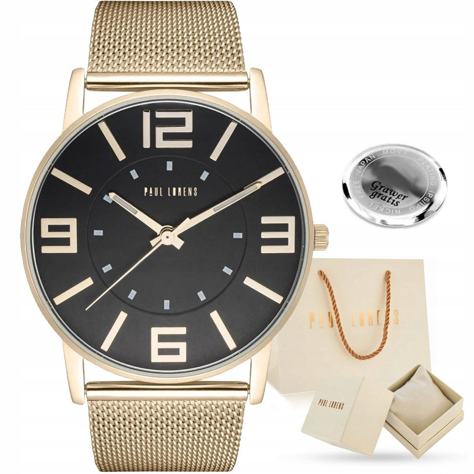 Large women's watch Paul Lorens DEBBY - clear dial with numbers + ENGRAVING