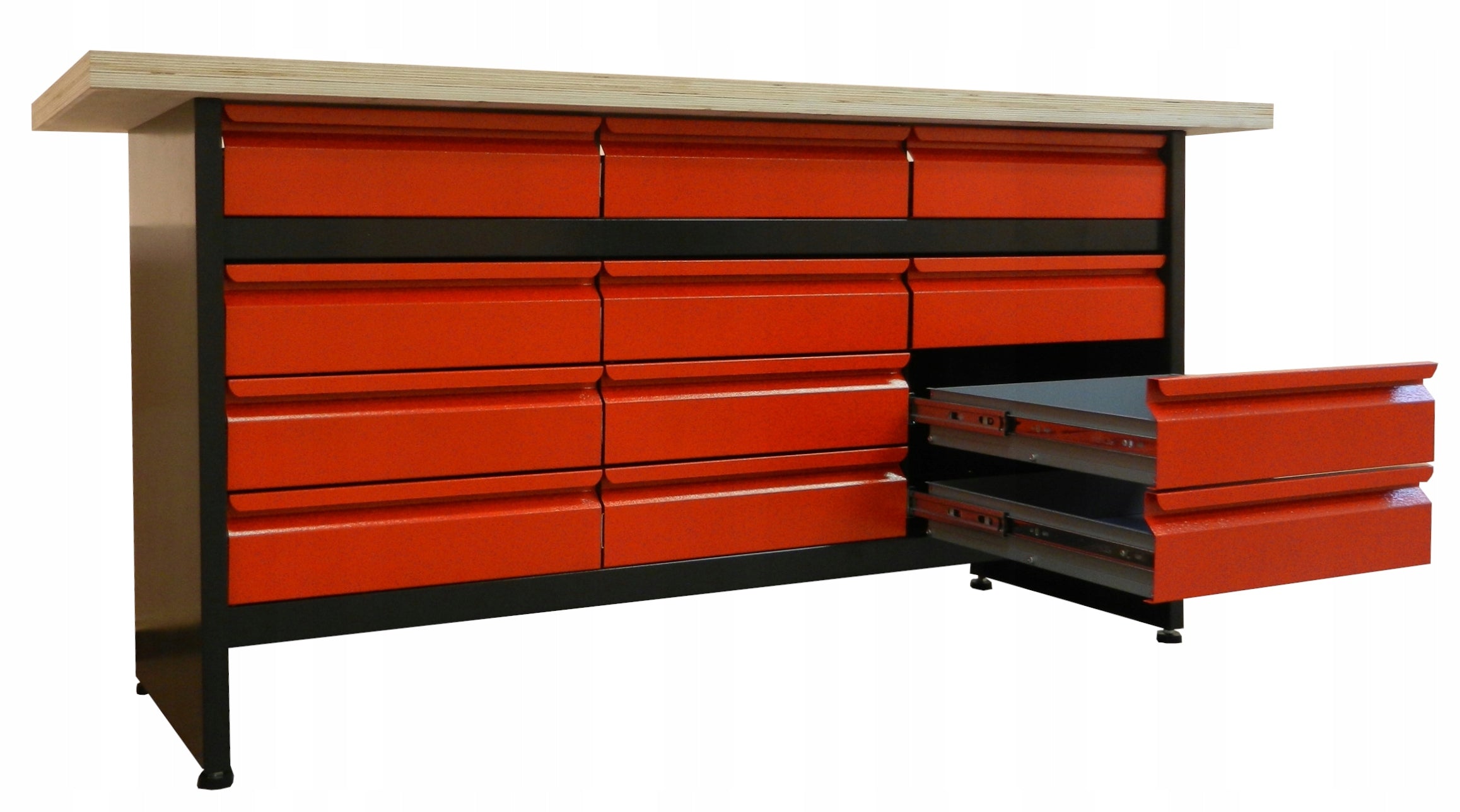 Large work workbench with 12 drawers, garage table Polish PRODUCT Manufacturer code OLS 12/30 czerwony