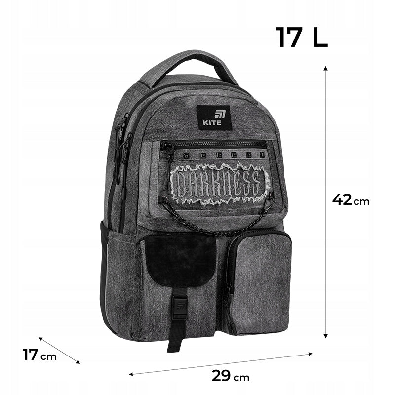 Large youth school backpack for boys 9-12 years black denim Kite Manufacturer code K26-2587M-5
