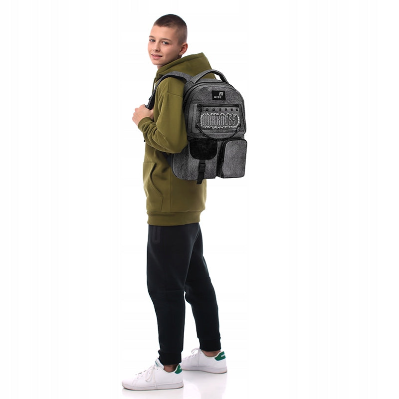 Large youth school backpack for boys 9-12 years black denim Kite Packaging status original