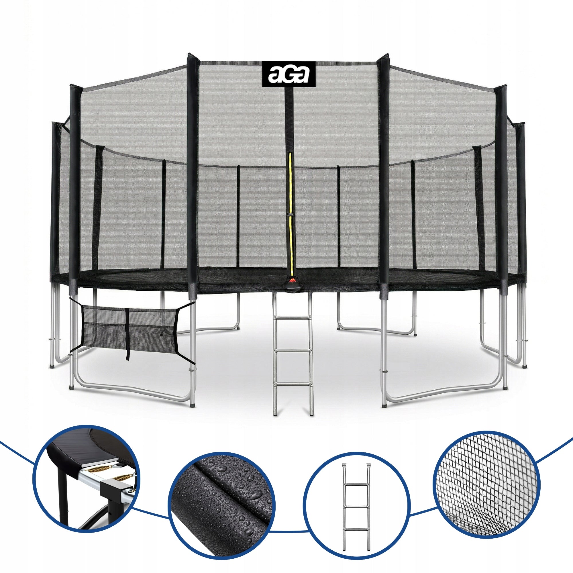 Largest Trampoline on the Market aGa SPORT PRO 518cm 17ft. Black PREMIUM Kind with net