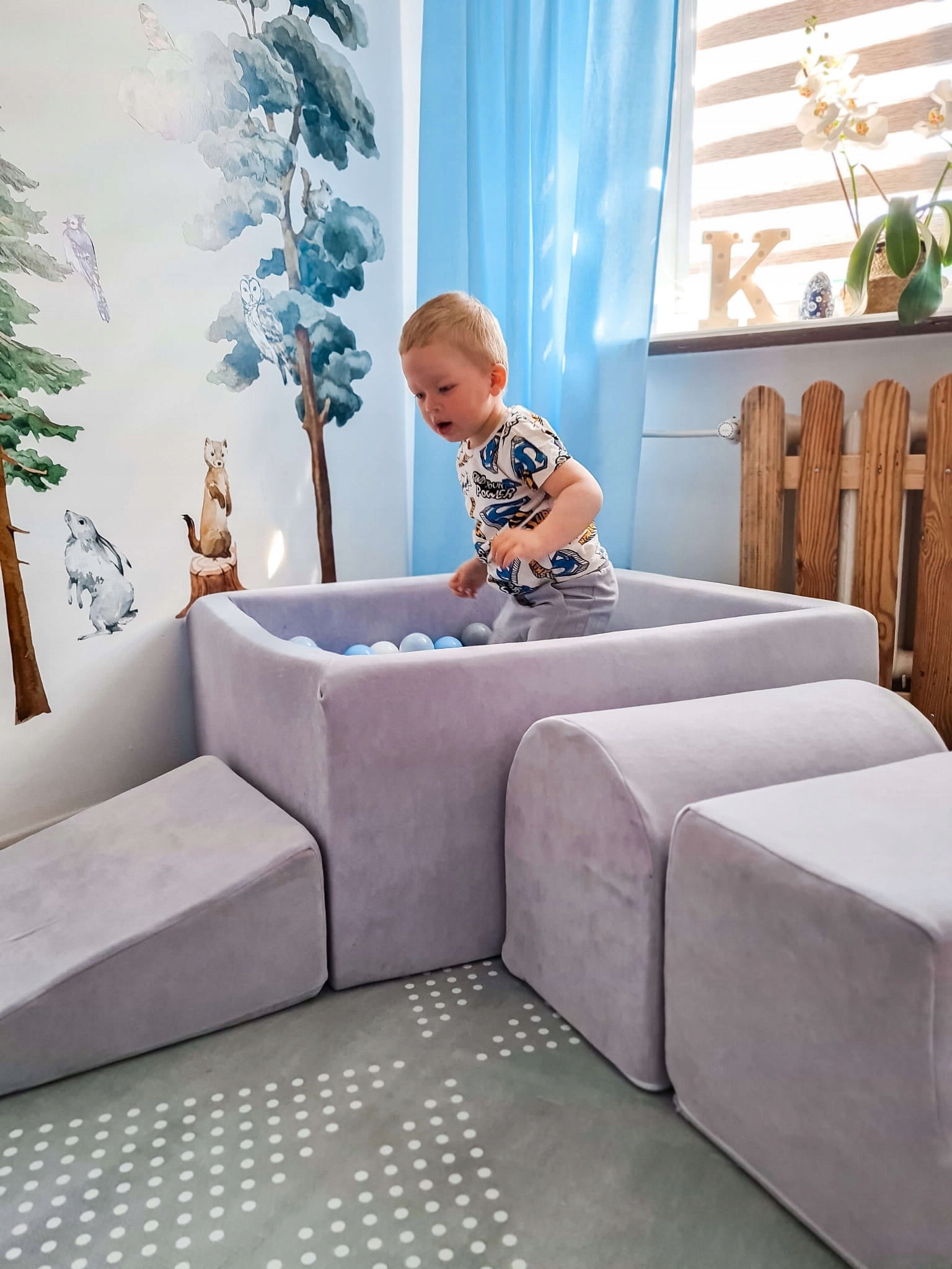 Largest foam square toys with pool micro Velvet light grey +100 balls Kid's age 12+ months