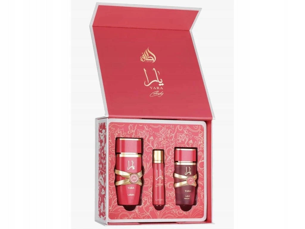 Lattafa Yara Candy Set 100ml Eau De Parfum + 12ml EDP + 50ml Hair Mist Brand Lattafa