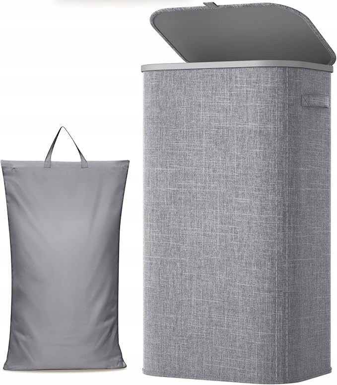 Laundry basket with lid, 105 l, high laundry basket with removable bag