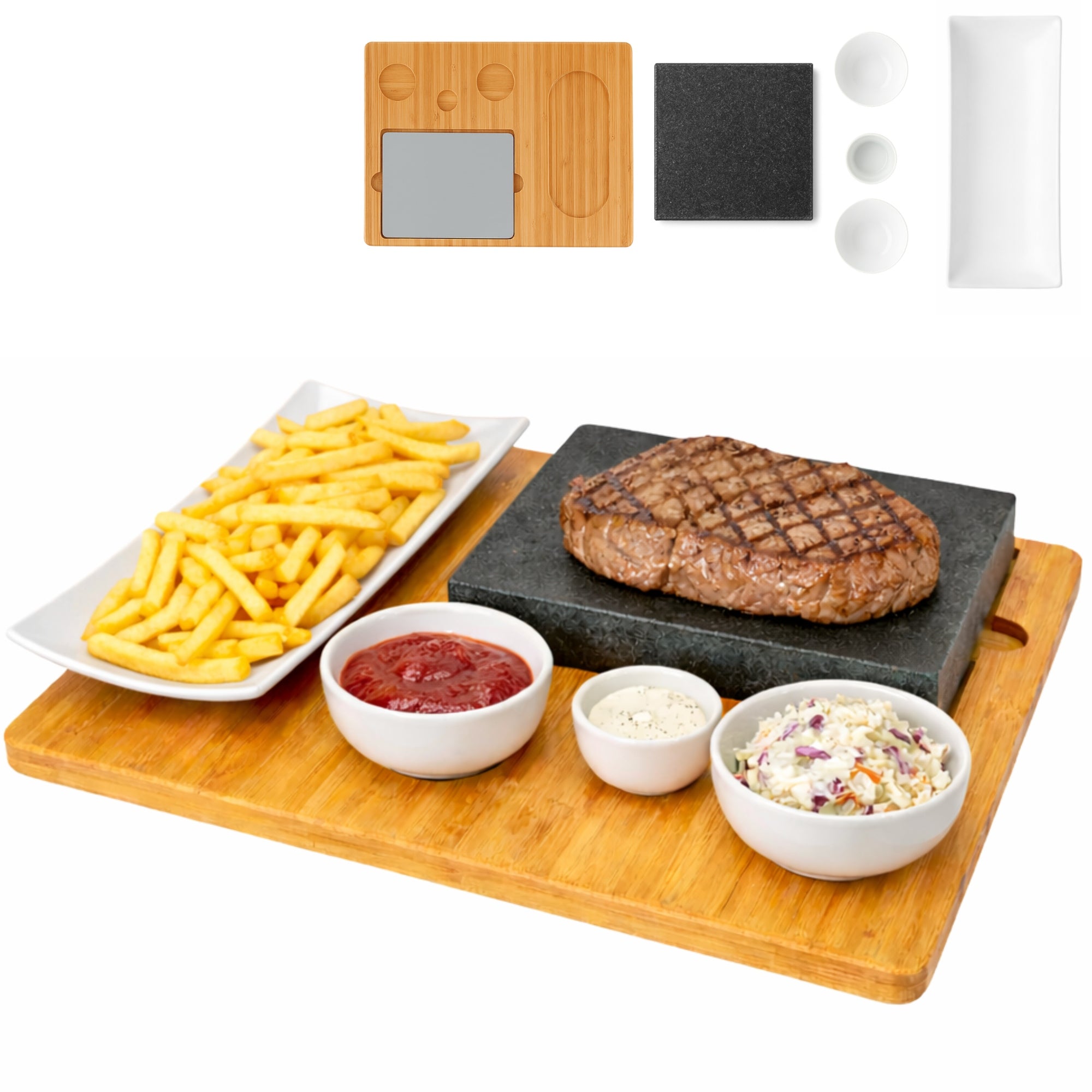 Lava Stone Steak Board, Serving Set, + PLATE, BOWLS