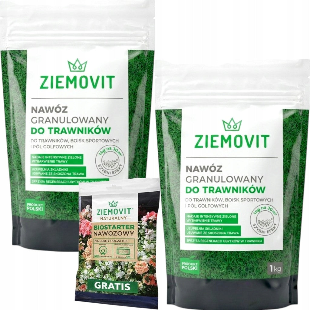 Lawn Fertilizer 2kg (2x1kg) Granulated ZIEMOVIT FREEBIE Biostarter