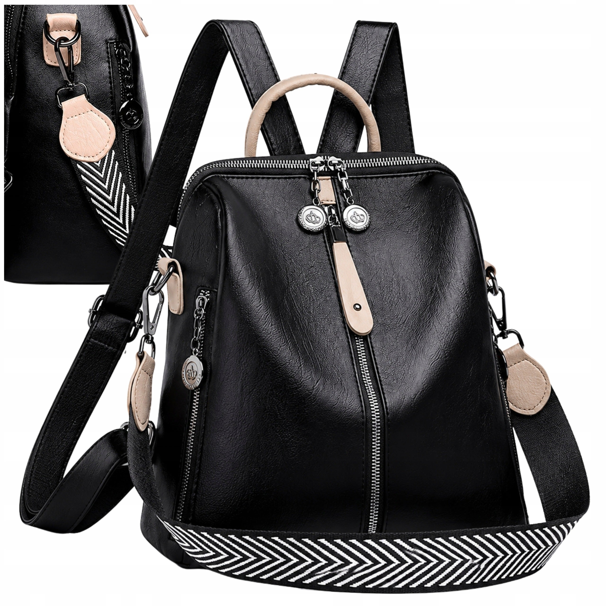 Leather Backpack Black Waterproof Women's Spacious 2in1 Schools Work City Brand EdiBazzar