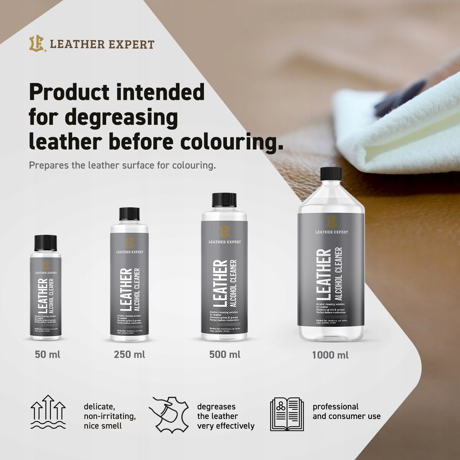 Leather Expert Leather Alcohol Cleaner Skin Remover 250ml Product weight with unit packaging 0.25 kg