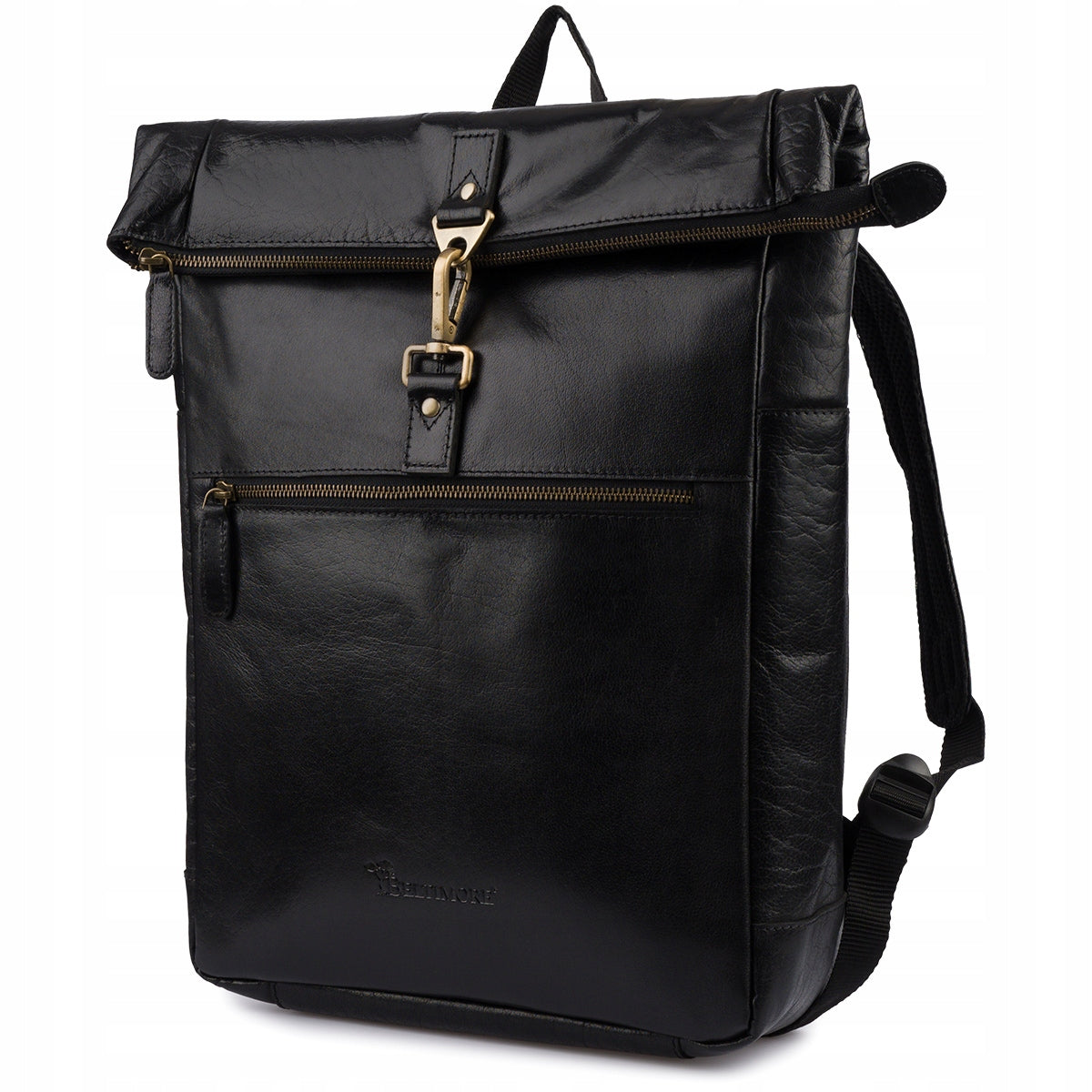 Leather laptop backpack 15,6 business large A4 roomy black Beltimore