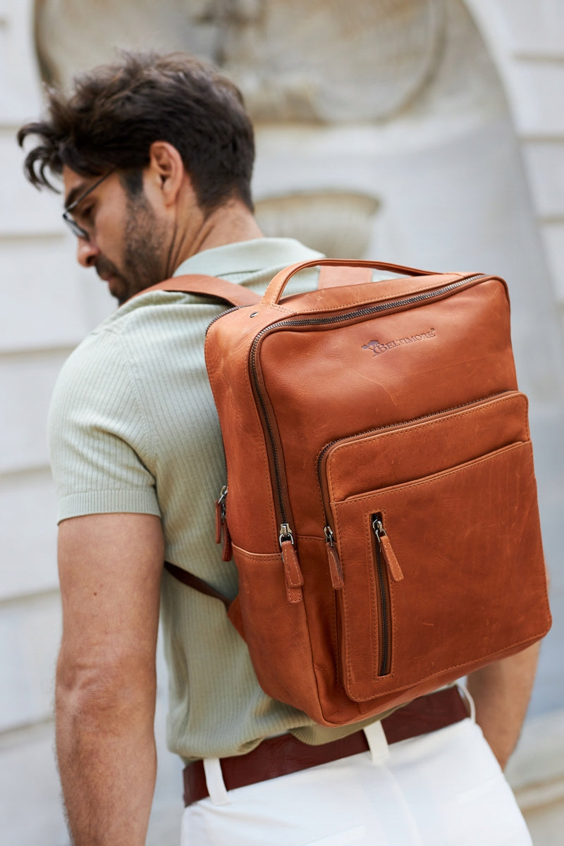 Leather laptop backpack 15,6 business large A4 roomy brown Beltimore Packaging status original