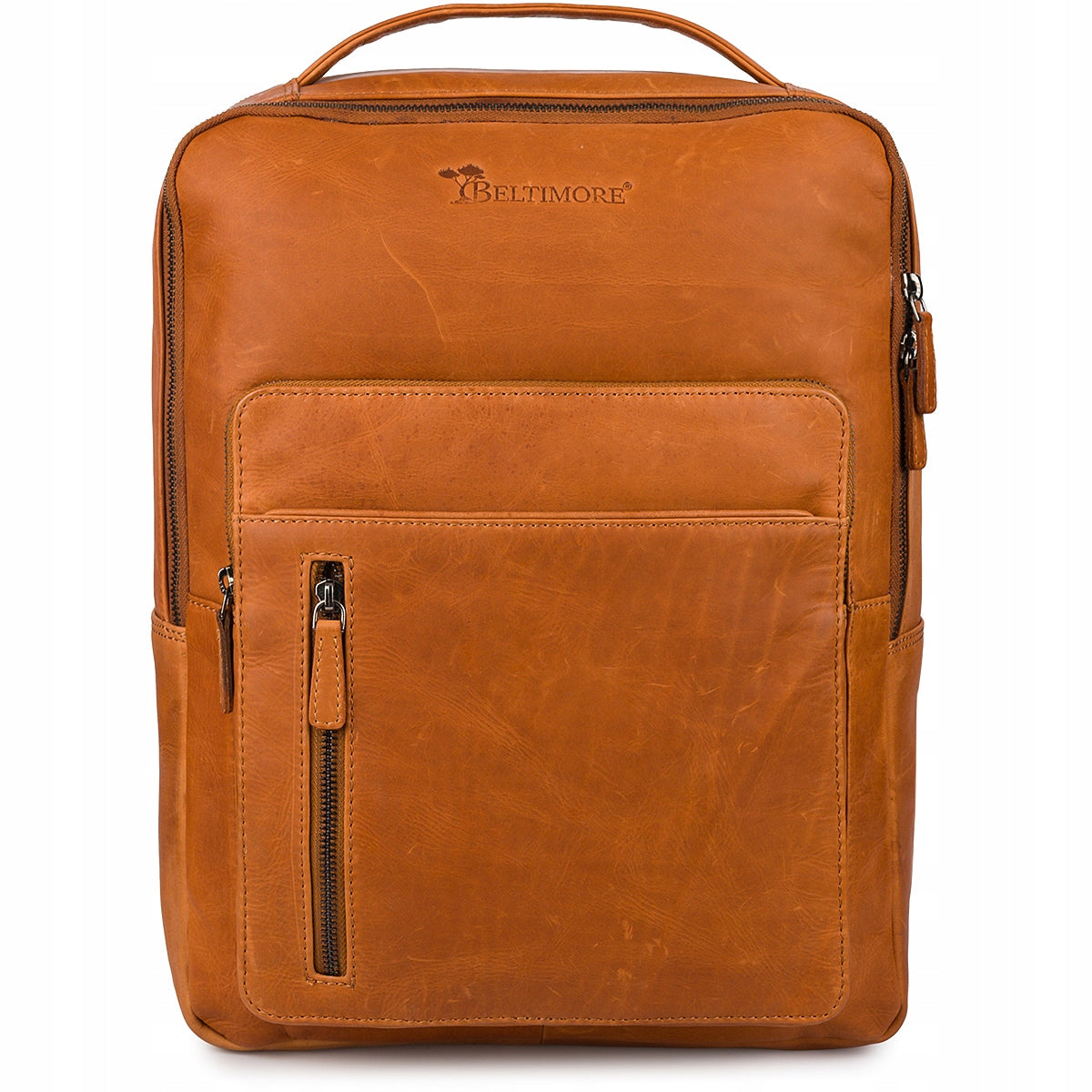Leather laptop backpack 15,6 business large A4 roomy brown Beltimore