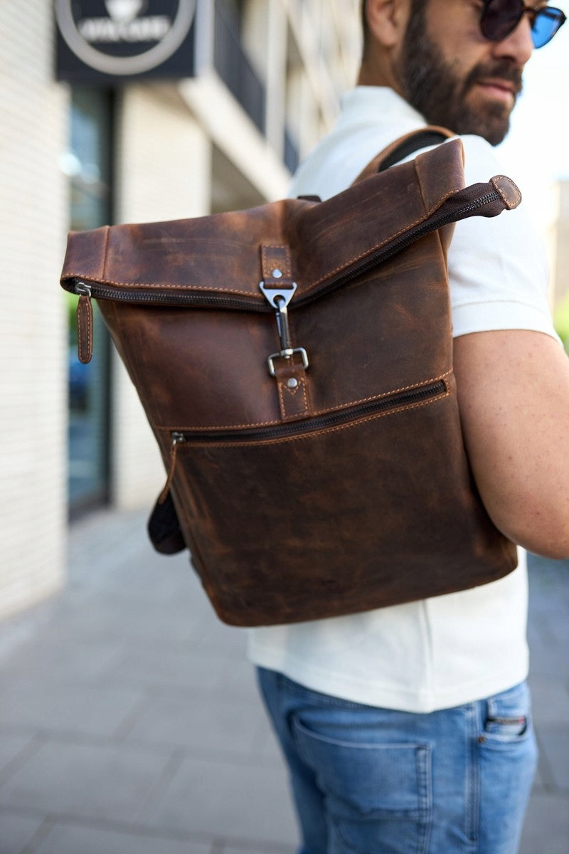 Leather laptop backpack 15,6 business large A4 roomy brown premium Packaging status original