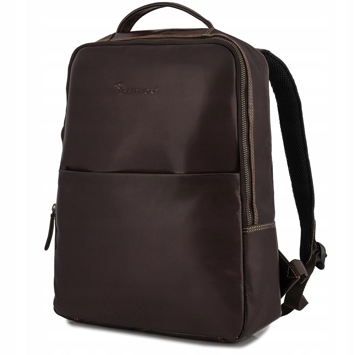 Leather laptop backpack 15,6 business large A4 roomy brown premium