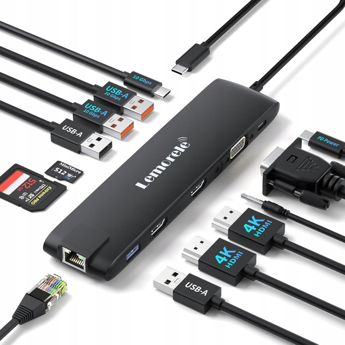 Lemorele USB-C 13in1 HDMI 4K Ethernet Docking Station