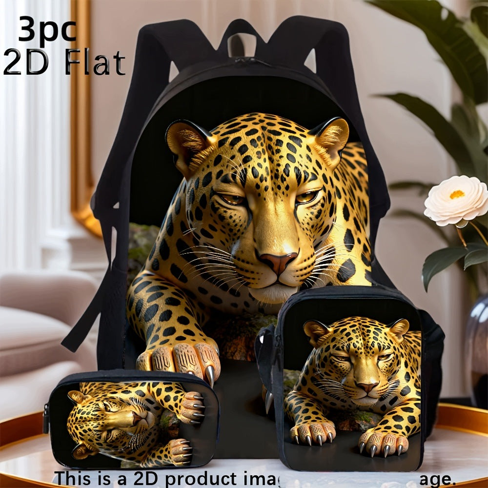 Leopard Print Backpack Set with Stylish Pattern and Small Bag