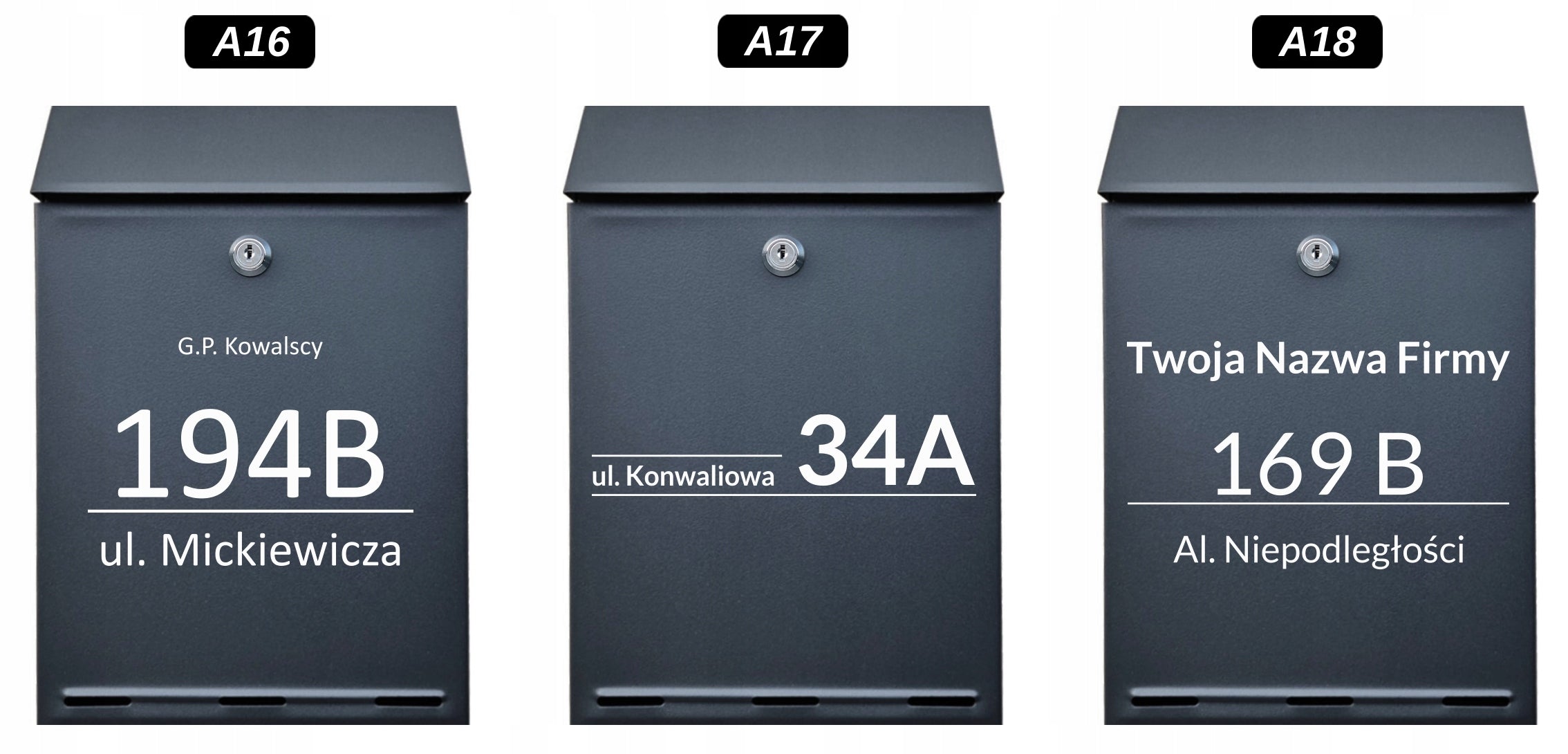 Letterbox Post A4 with Inscription, ANTHRACITE, BLACK -colors UV print Product depth 6 cm