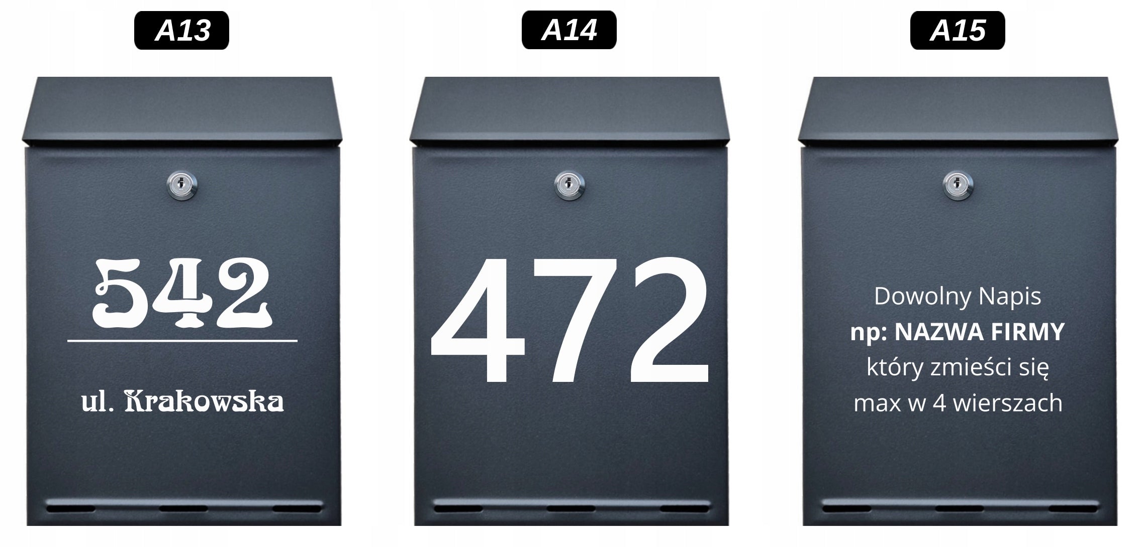 Letterbox Post A4 with Inscription, ANTHRACITE, BLACK -colors UV print Product width 22.5 cm
