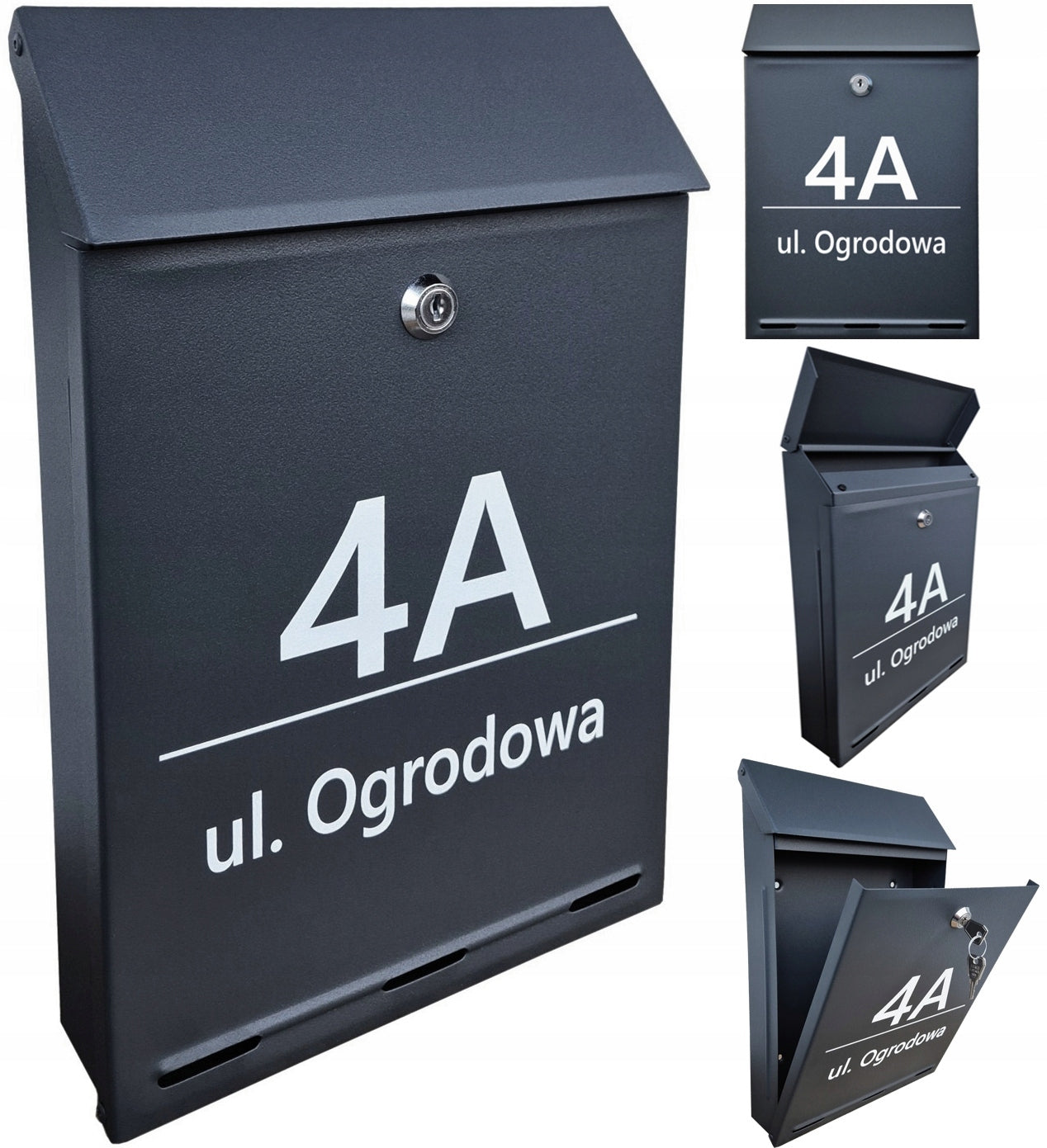 Letterbox Post A4 with Inscription, ANTHRACITE, BLACK -colors UV print