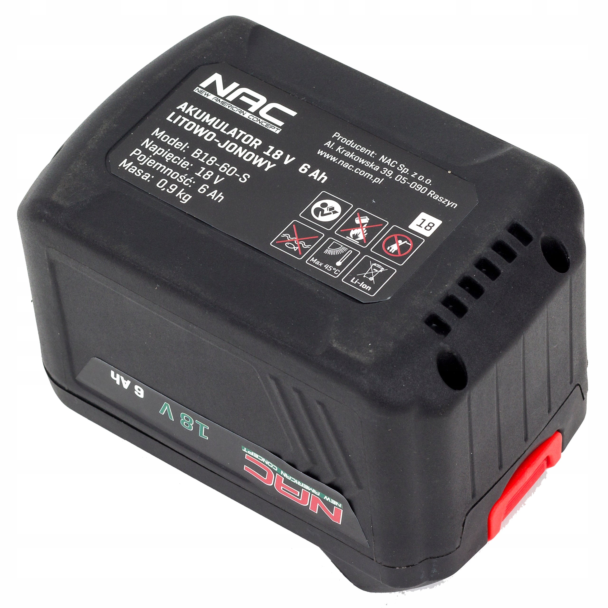 Li-Ion battery NAC B18-60-S 18V 6Ah Manufacturer code akumulator nac 18v b18-60-s 6ah