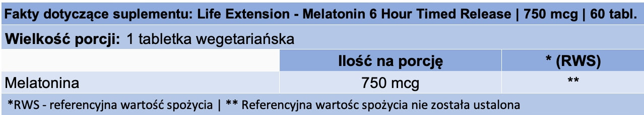 Life Extension - Melatonin 750 mcg (prolonged release) 60 tablets Expiration date at least 1 year from the date of purchase