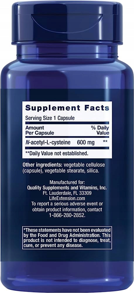 Life Extension N-Acetyl-L-Cysteine 600 mg NAC 60 capsules Brand Life Extension