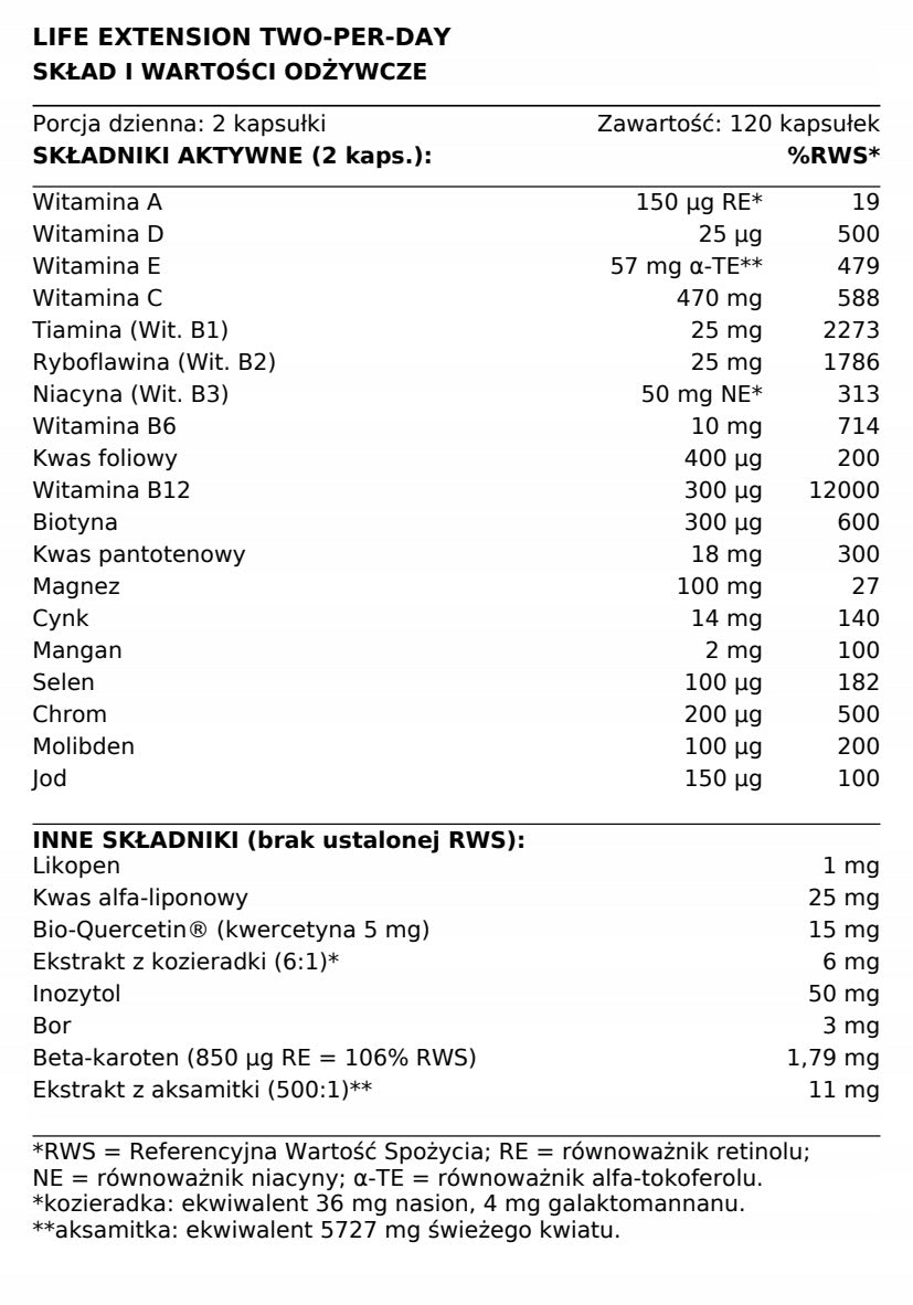 Life Extension Two-Per-Day Multivitamin EU - 120 capsules Brand Life Extension
