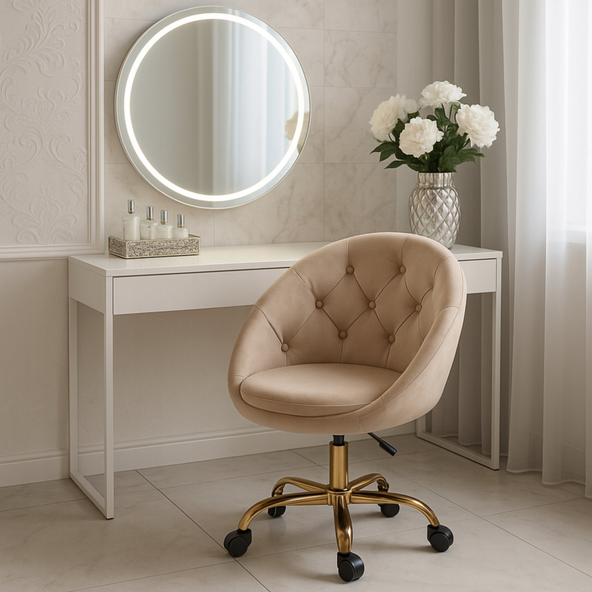 Lifting chair ELEGANT swivel VELOUR on wheels RUNDO beige JUMIhome EAN (GTIN) 5900410592797