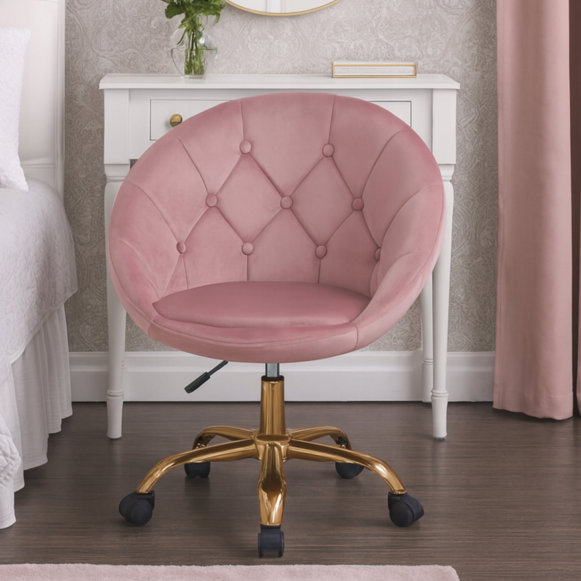Lifting chair ELEGANT swivel VELOUR on wheels RUNDO pink JUMIhome EAN (GTIN) 5900410592780