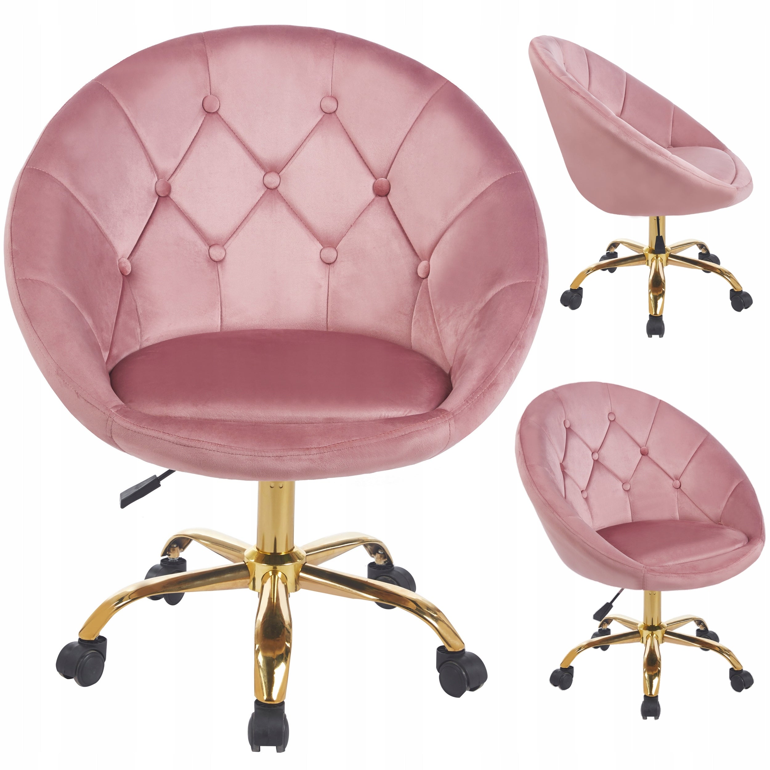 Lifting chair ELEGANT swivel VELOUR on wheels RUNDO pink JUMIhome