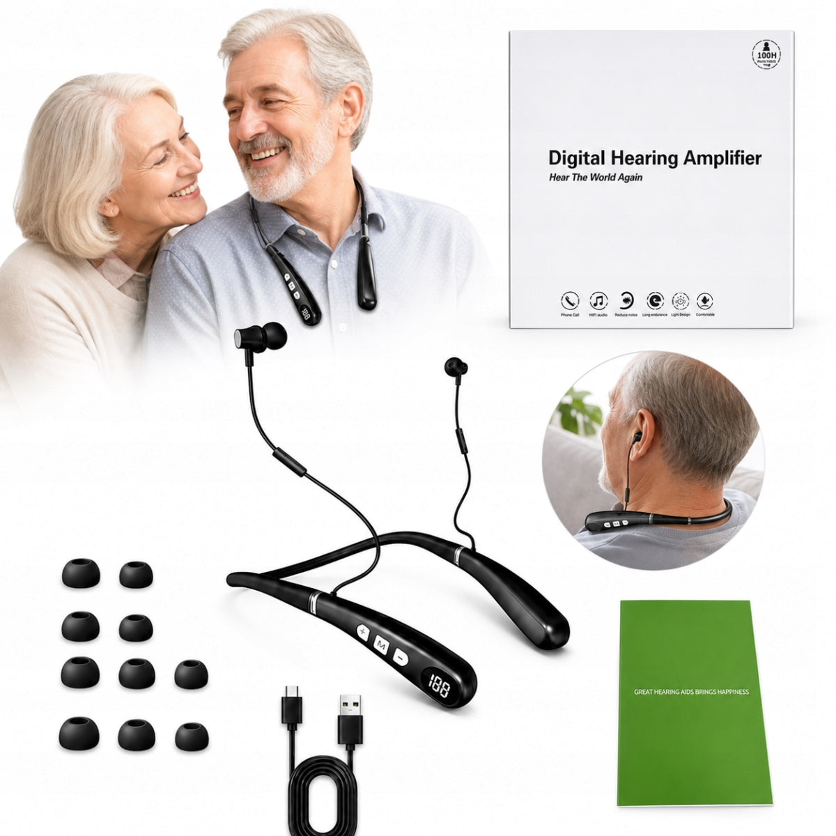 Light-moderate hearing loss Neck noise cancelling hearing aid