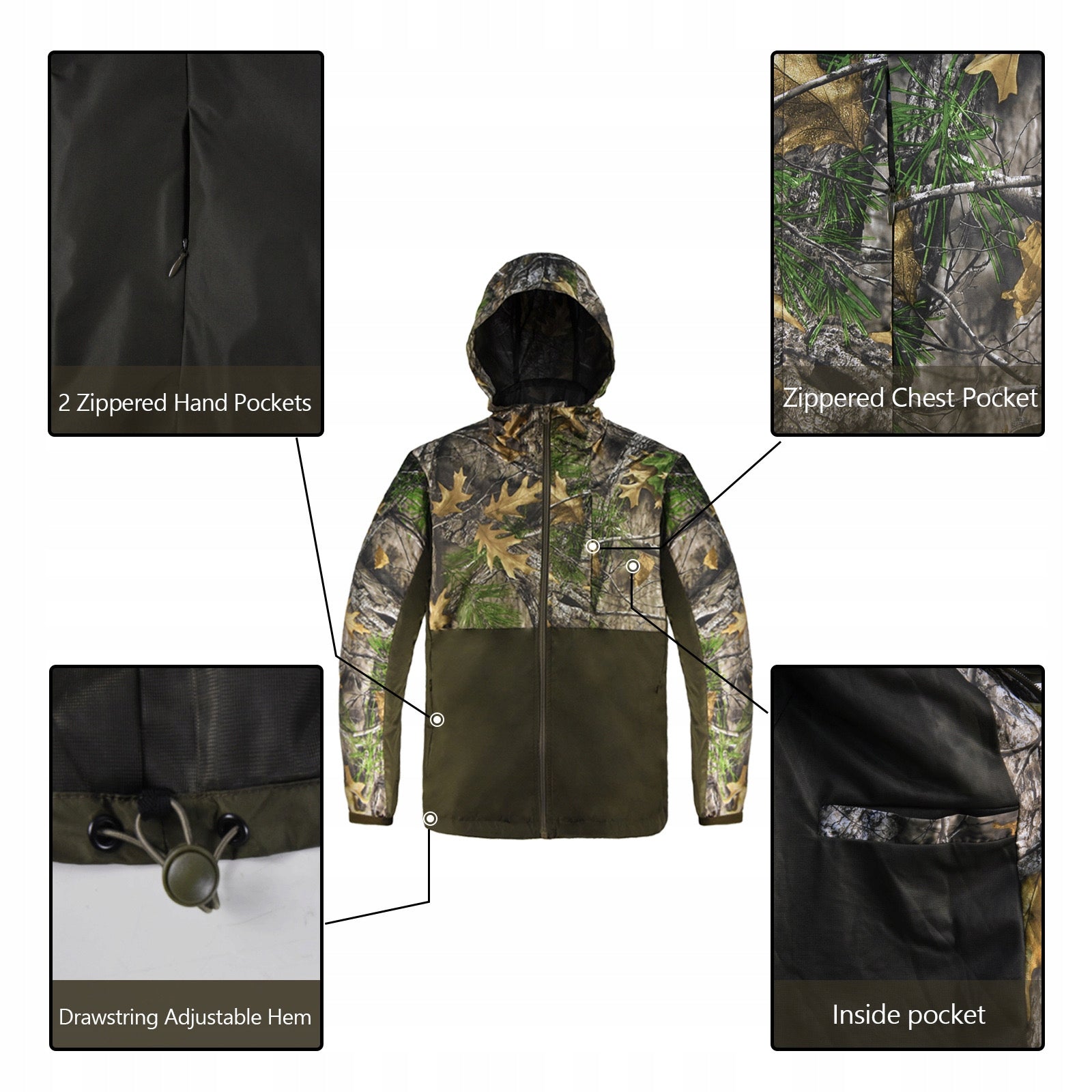 Lightweight Fishing Rain Jacket, Hunting Jacket with Camouflage - Size XL EAN (GTIN) 5904610304877